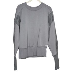 Alo Yoga Foundation Pullover Sweatshirt Womens Medium Gray Mesh Sleeve Open Back